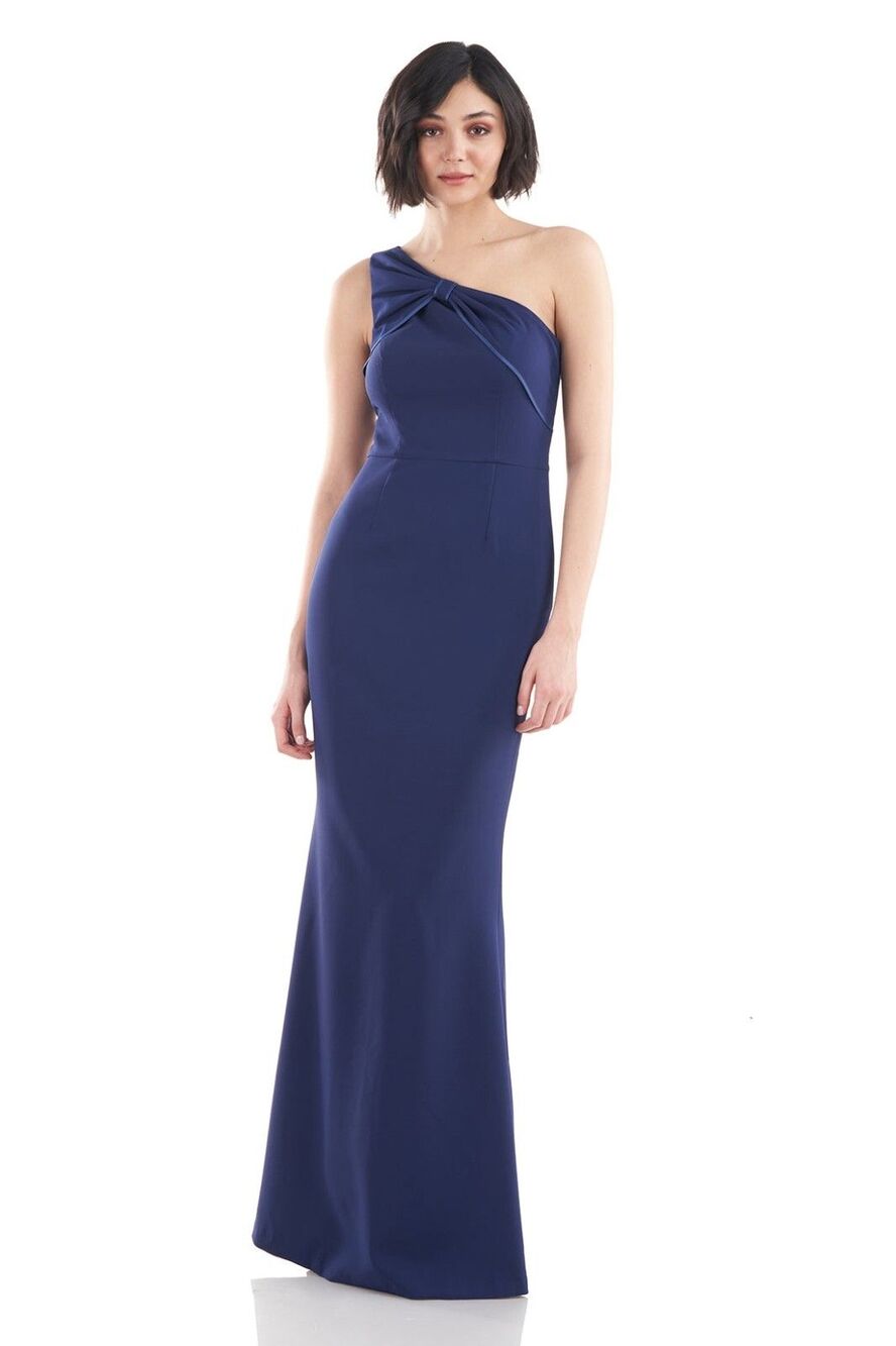 JS Collections womens Navy Bow One Shoulder Long Maxi Dress Gown size 0